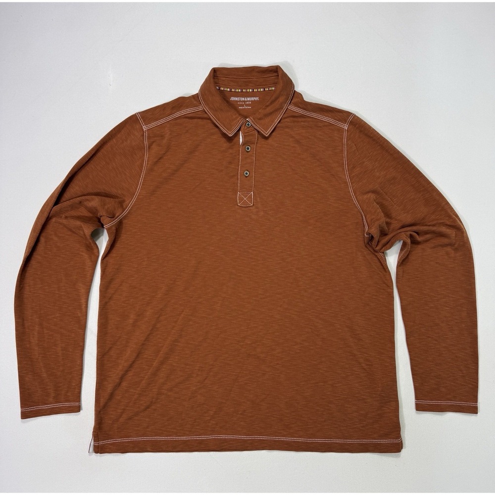 Johnston & Murphy Polo Shirt Men Large Orange Long Sleeve Golf Performance